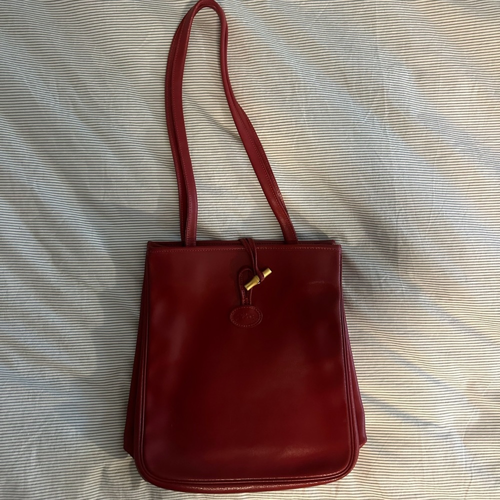 Longchamp Red Shoulder Bag Vintage with Clasp